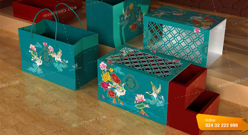 Mẫu hộp giấy đựng bánh trung thu 2 tầng