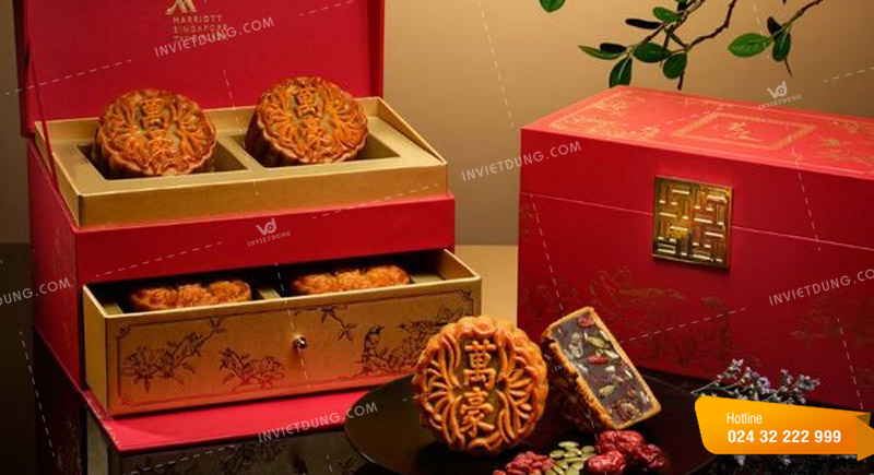 Mẫu hộp giấy đựng bánh trung thu 2 tầng