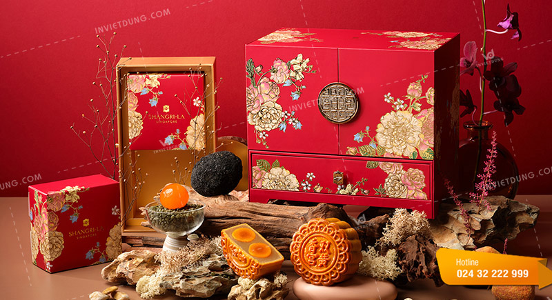 Mẫu hộp giấy đựng bánh trung thu 2 tầng