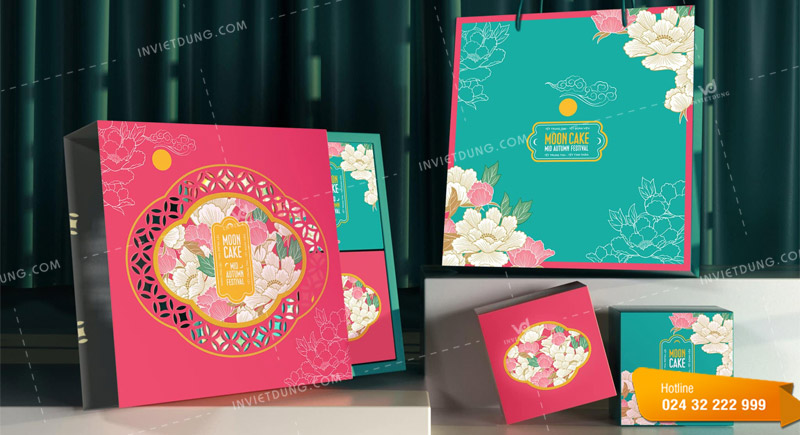 Mẫu hộp giấy đựng bánh trung thu 4 cái thiết kế đẹp