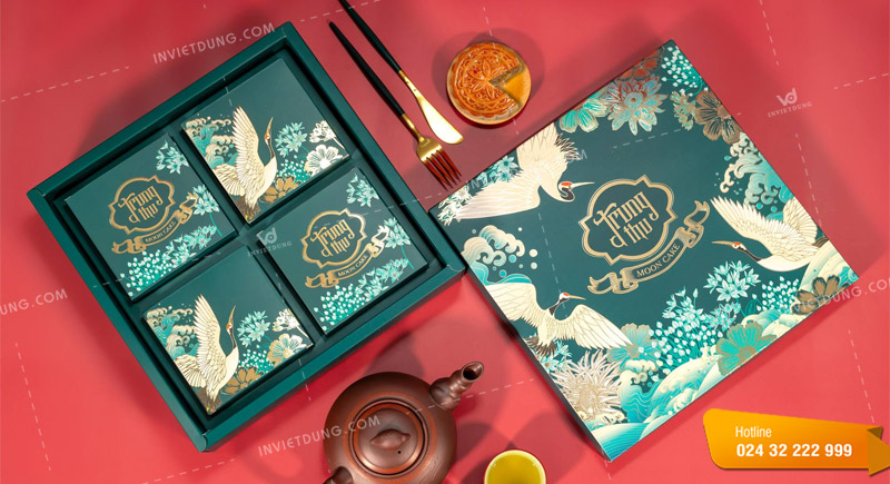 Mẫu hộp giấy đựng bánh trung thu 4 cái thiết kế đẹp