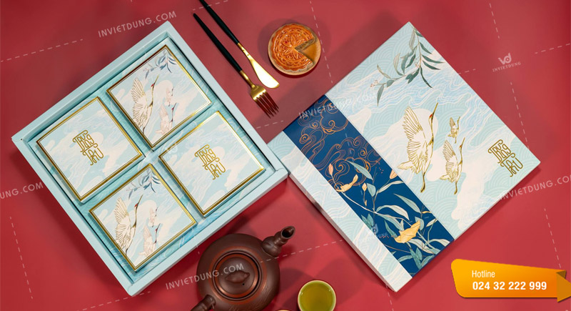 Mẫu hộp giấy đựng bánh trung thu 4 cái thiết kế đẹp