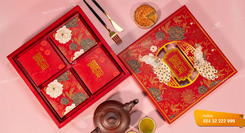 Mẫu hộp giấy đựng bánh trung thu 4 cái thiết kế đẹp