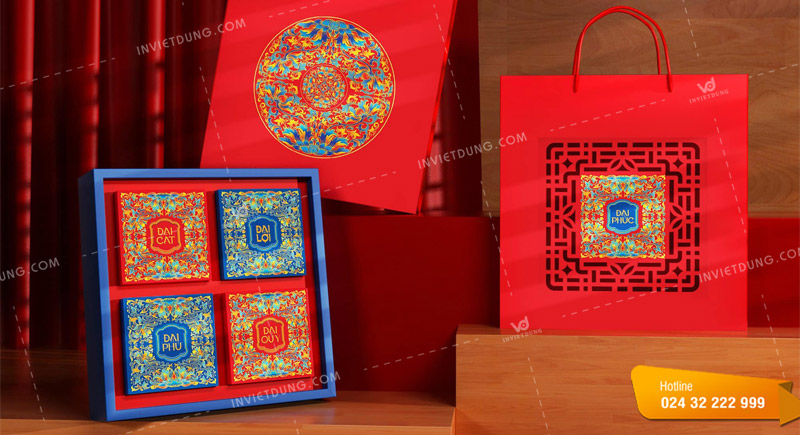 Mẫu hộp giấy đựng bánh trung thu 4 cái thiết kế đẹp