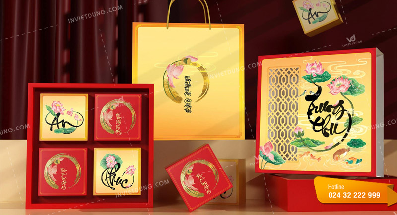 Mẫu hộp giấy đựng bánh trung thu 4 cái thiết kế đẹp