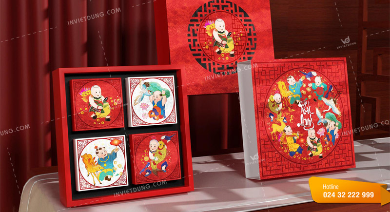 Mẫu hộp giấy đựng bánh trung thu 4 cái thiết kế đẹp