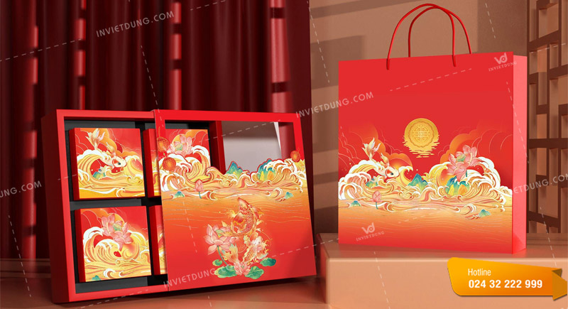 Mẫu hộp giấy đựng bánh trung thu 4 cái thiết kế đẹp