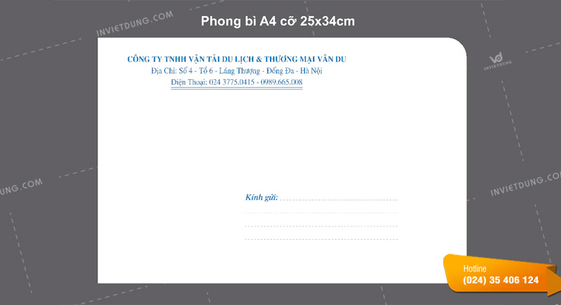 Kích thước in mẫu phong bì công ty vận tải, logistics thường dùng