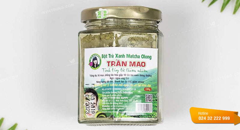 Mẫu tem nhãn dán bột trà xanh matcha Olong