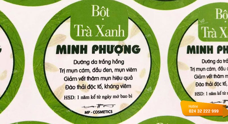 Mẫu tem nhãn dán bột trà xanh Minh Phượng