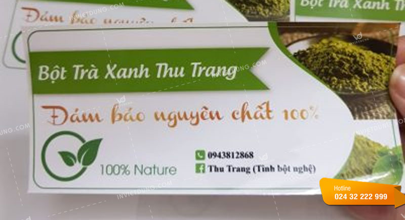 Mẫu tem nhãn dán bột trà xanh nguyên chất thương hiệu Thu Trang