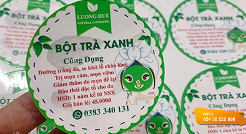 Mẫu tem nhãn dán bột trà xanh dưỡng trắng da