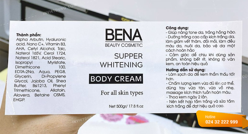 Mẫu tem nhãn decal dán sữa tắm trắng da