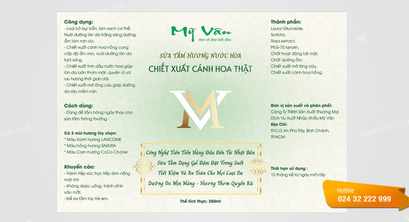 Kiểu dáng và kích thước tem nhãn sữa tắm phổ biến
