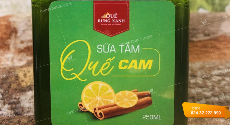 Mẫu tem nhãn decal dán sữa tắm quế cam