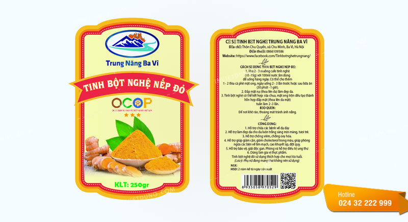 Mẫu tem nhãn dán tinh bột nghệ thiết kế đẹp