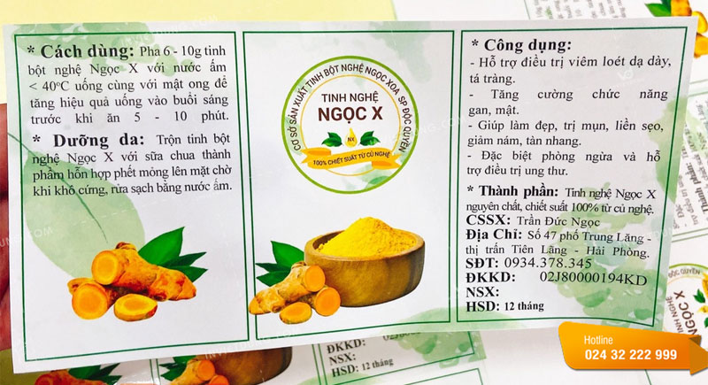 Nội dung cần có trên tem tinh bột nghệ