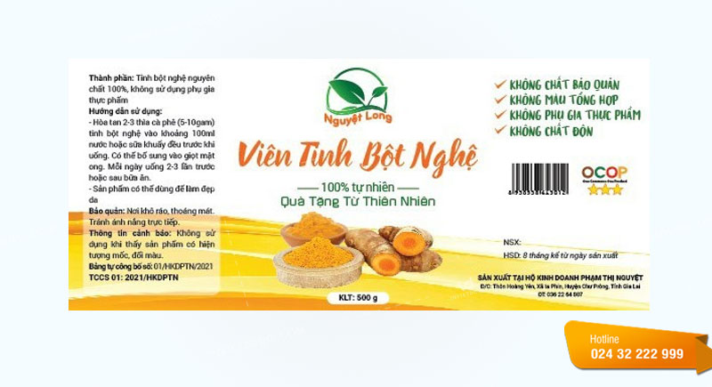 Mẫu tem nhãn dán viên tinh bột nghệ