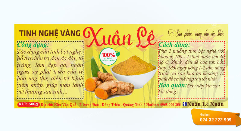 Mẫu tem nhãn dán tinh bột nghệ vàng Xuân Lê