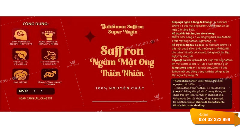 Mẫu tem nhãn dán saffron mật ong thiên nhiên