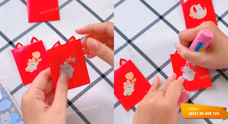 Trang trí bao lì xì Tết dán hình ảnh gia đình