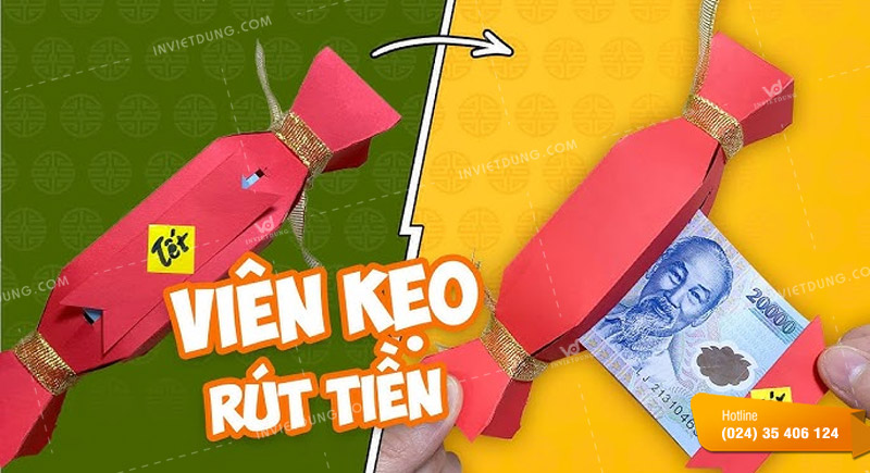 Trang trí bao lì xì gấp hình chiếc kẹo