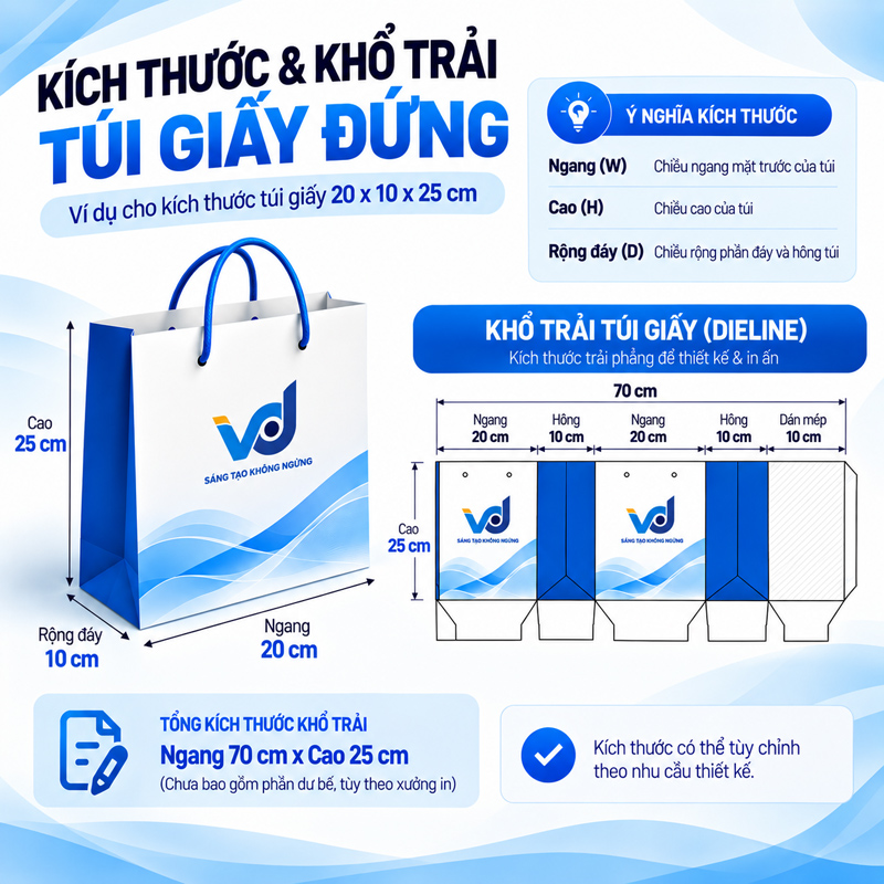 Kích thước túi giấy định dạng form đứng