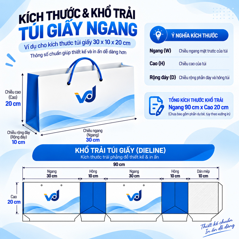 Kích thước túi giấy định dạng form ngang