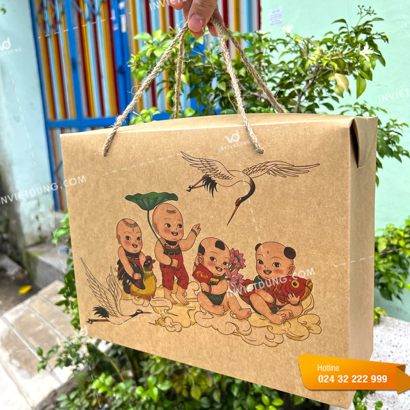 Mẫu hộp bằng giấy kraft có quai xách do In Việt Dũng thiết kế và in ấn