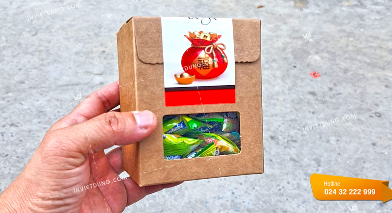 Mẫu hộp bằng giấy kraft đựng kèo làm quà Tết