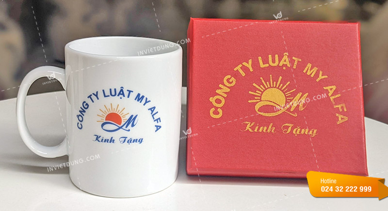 In hộp đựng ly sứ cho công ty Luật My Alfa
