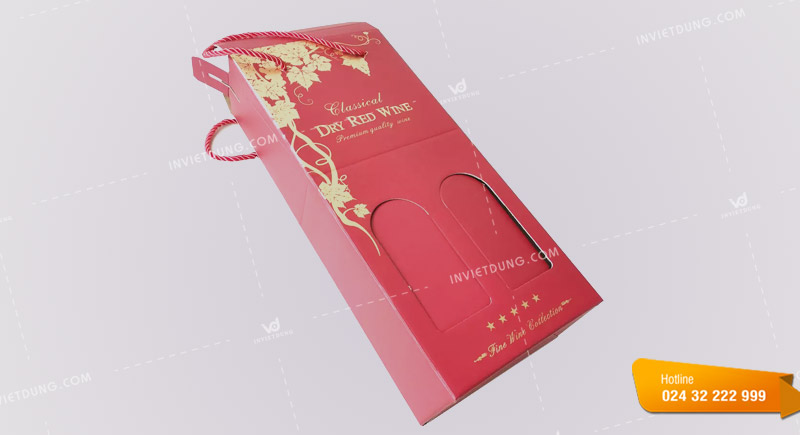 In hộp đựng rượu vang bằng giấy được thiết kế có quai xách