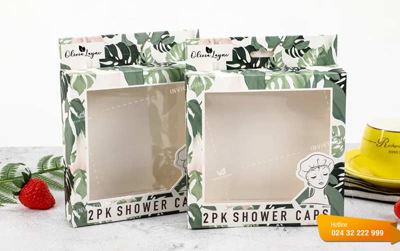 Vỏ hộp giấy ivroy đựng tất vớ được thiết kế có cửa số bóng kính
