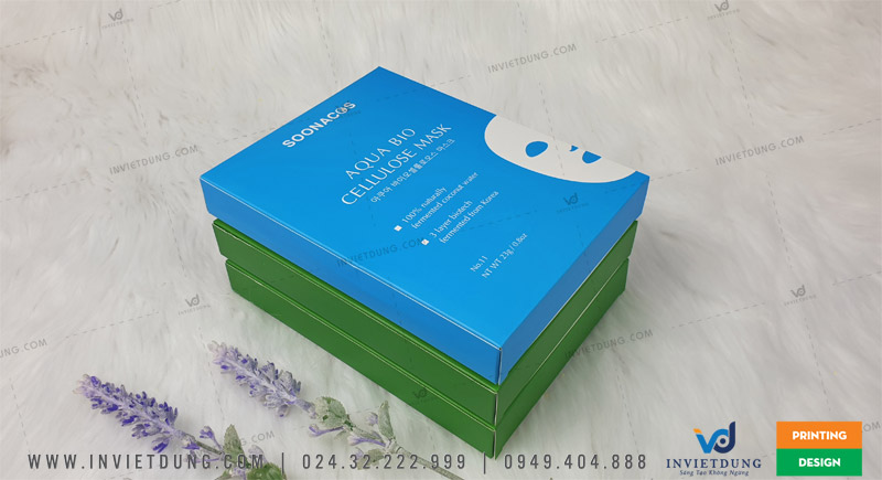 Mẫu vỏ hộp đựng mặt nạ làm đẹp do In Việt Dũng thực hiện