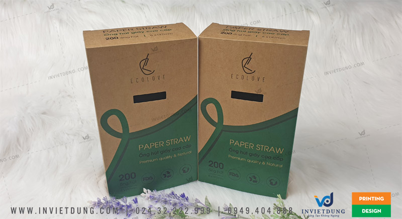 Mẫu bao bì hộp giấy kraft đựng ống hút được thiết kế màu sắc đơn giản mà sang trọng