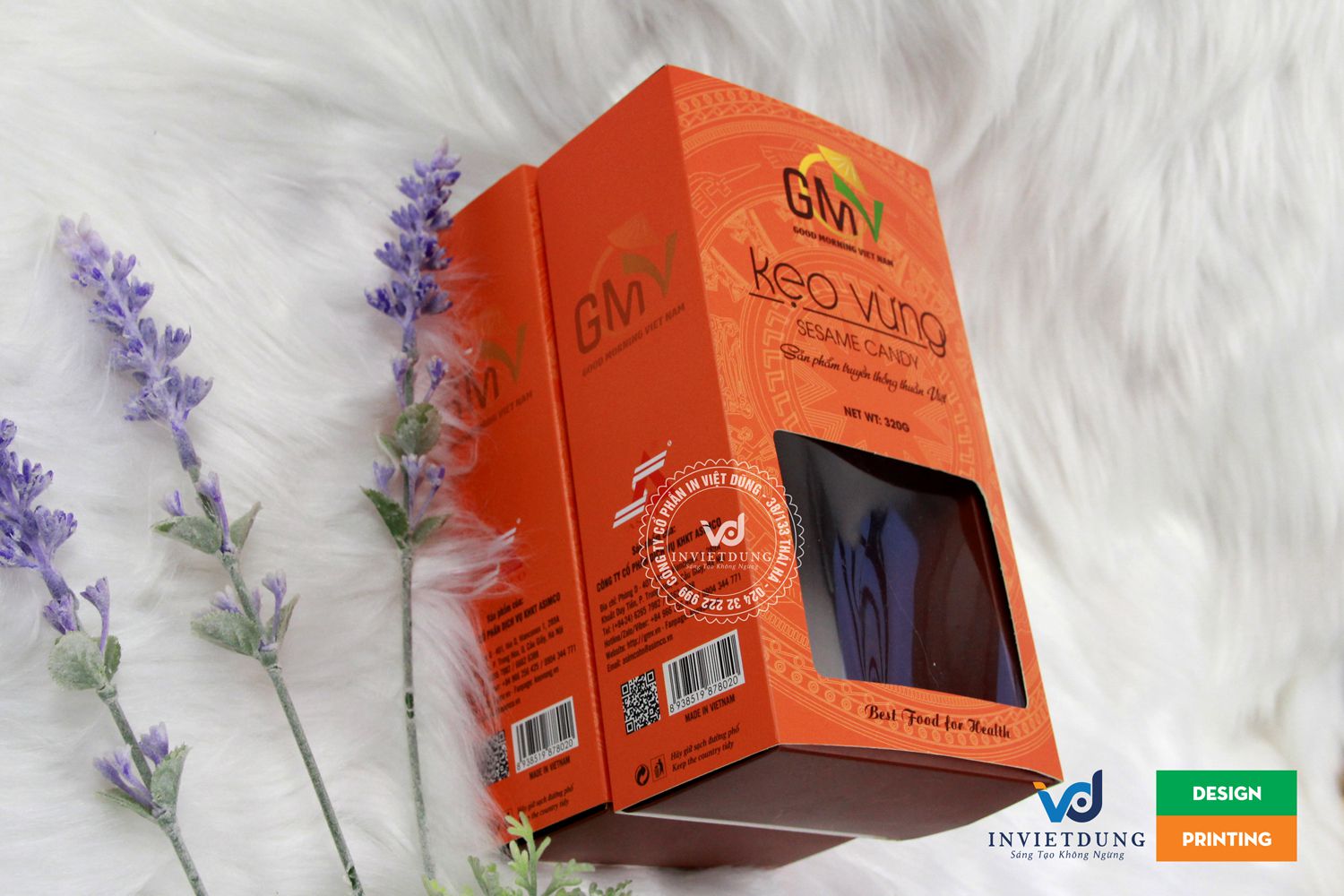 Mẫu vỏ hộp giấy có cửa sổ bóng kinh đựng kẹo vừng
