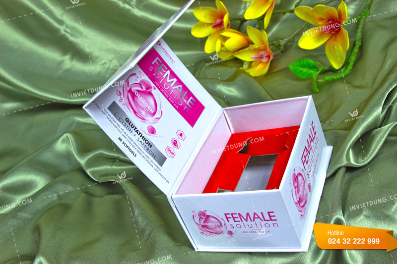 Mẫu hộp cứng đựng viên uống đẹp da Female Solution