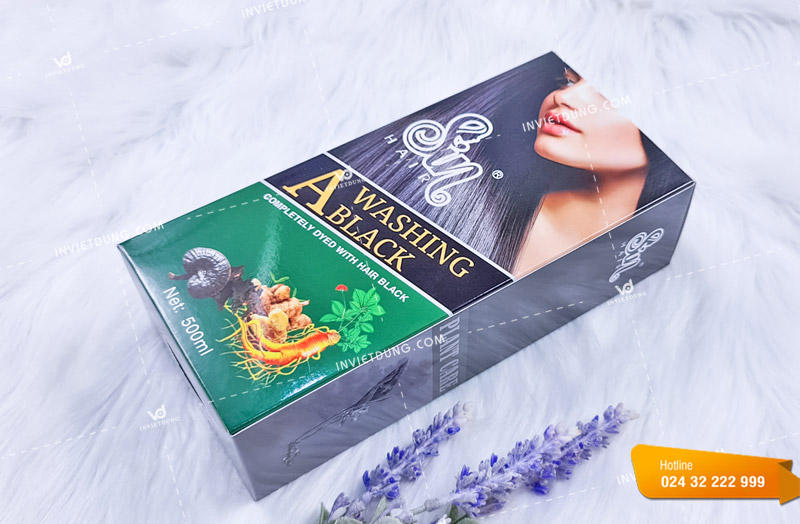 Mẫu hộp đựng dầu gội A Washing Black với kỹ thuật gia công cán màng bóng chất lượng cao