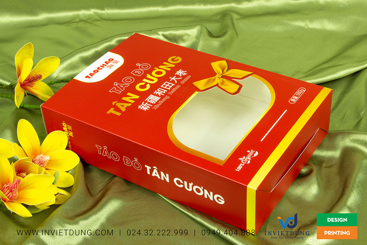 Mẫu vỏ hộp giấy có cửa sổ bóng kinh đựng táo đỏ Tân Cương