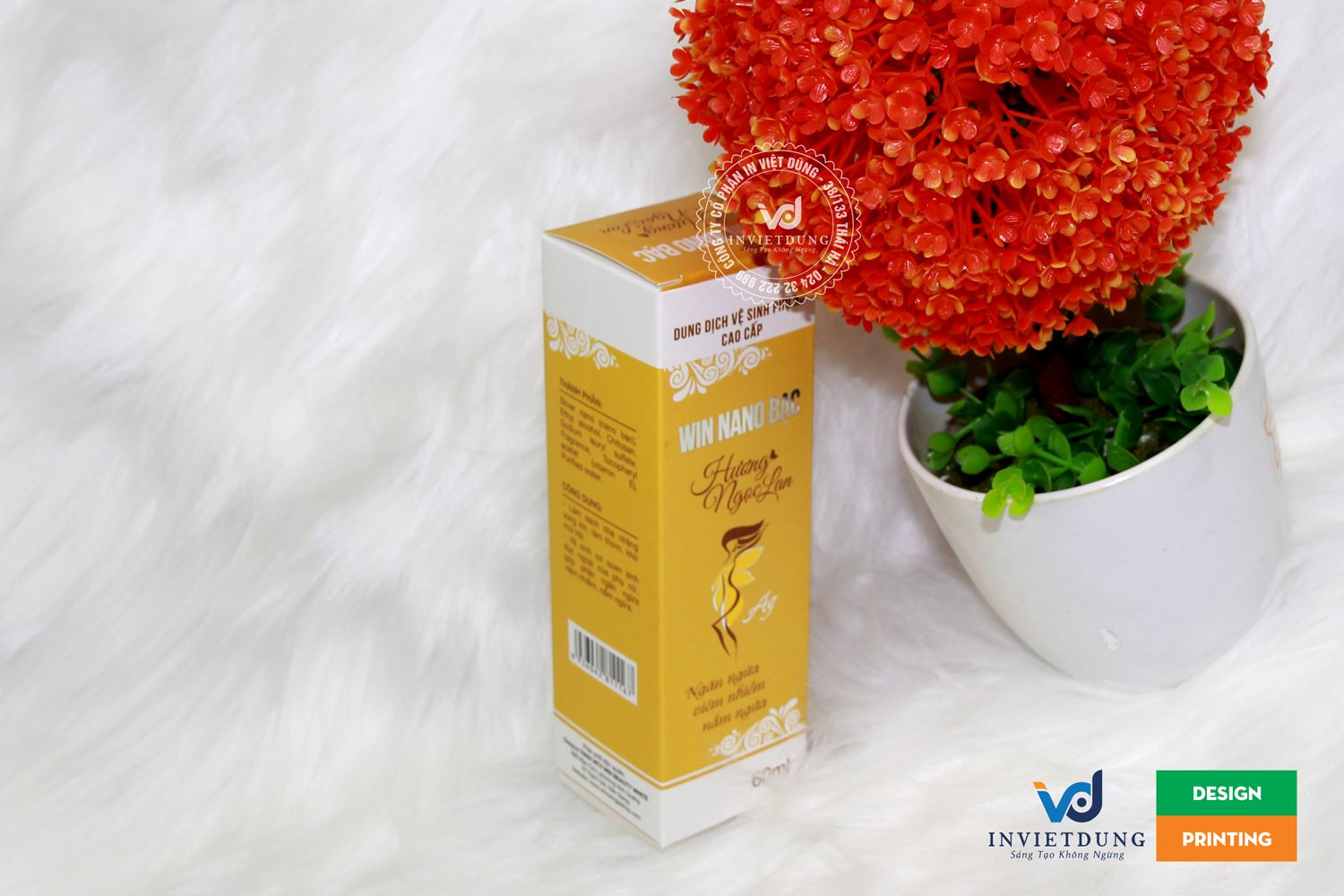 Mẫu hộp giấy dung dịch vệ sinh phụ nữ Hoa Ngọc Lan