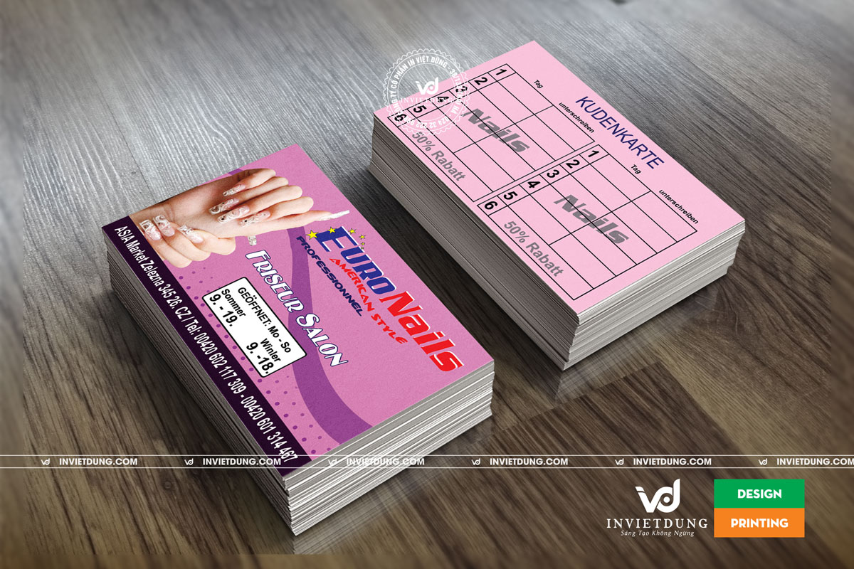 Mẫu card visit tiệm nail có tên Euro