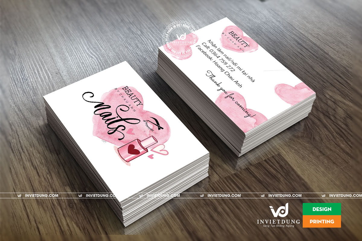 Dịch vụ in card visit cho tiệm Nails Beauty Châu Anh