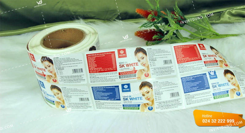 Mẫu decal cuộn dán hộp mỹ phẩm làm sáng da SK WHITE