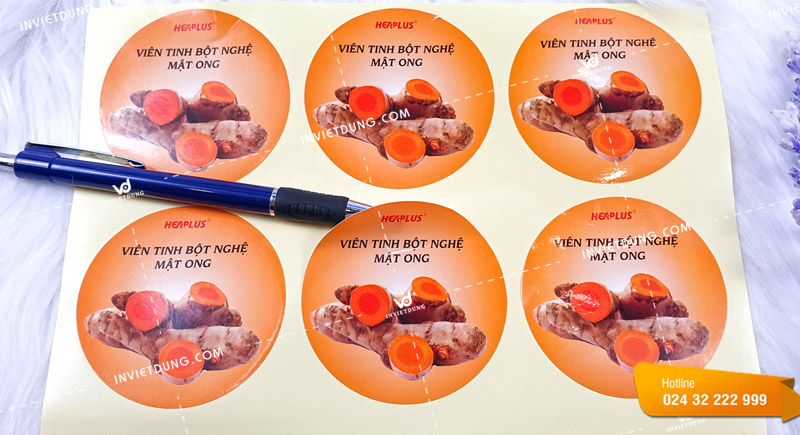 In sticker dán hộp mỹ phẩm viên tinh bột nghệ mật ong 