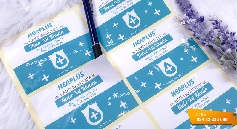 In ticker dán chai nước xịt khuẩn Hand Sanitizer