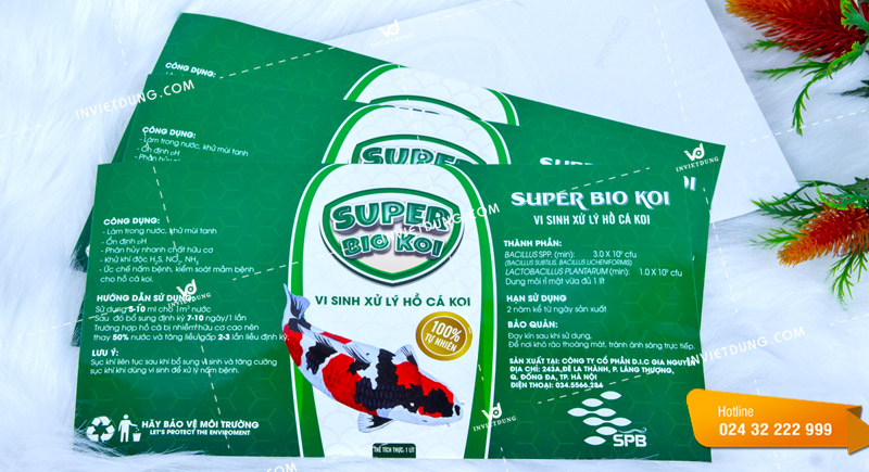 In tem decal dán cho chai vi sinh xử lý hồ cá koi