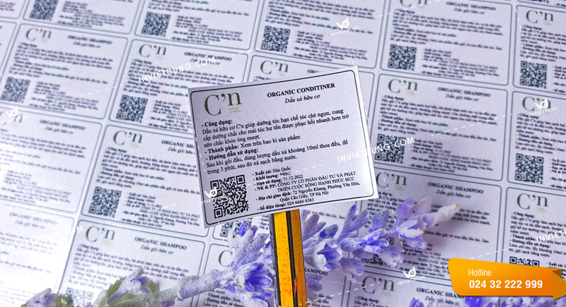 In sticker dán trên chai dầu xả tóc