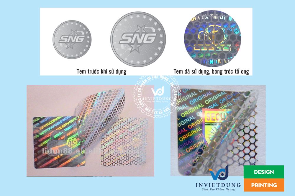 Tem 7 màu hologram tổ ong Tem 7 màu hologram tổ ong