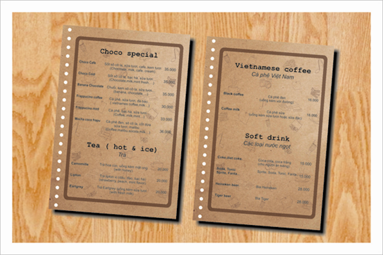 in menu trà sữa
