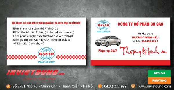 30 Mẫu card visit taxi đẹp. In card visit taxi giá rẻ tại Hà Nội.